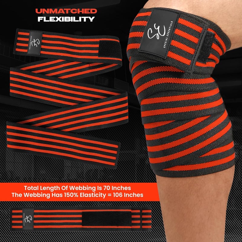 Special Essentials Store Knee Wraps for Weightlifting with Strap (2 Pack) - 72 Inches Flexible Support for Men & Women, for Powerlifting, Squats, Leg Press, and Cross Training - Image 5
